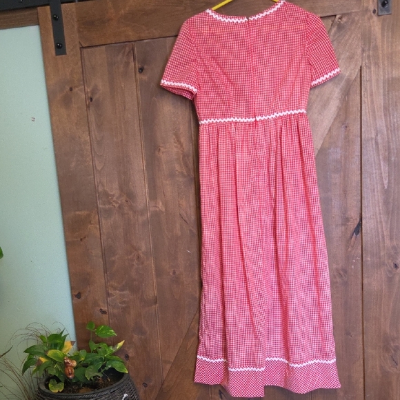 Red Gingham Midi Dress with White Trim - Picture 4 of 6